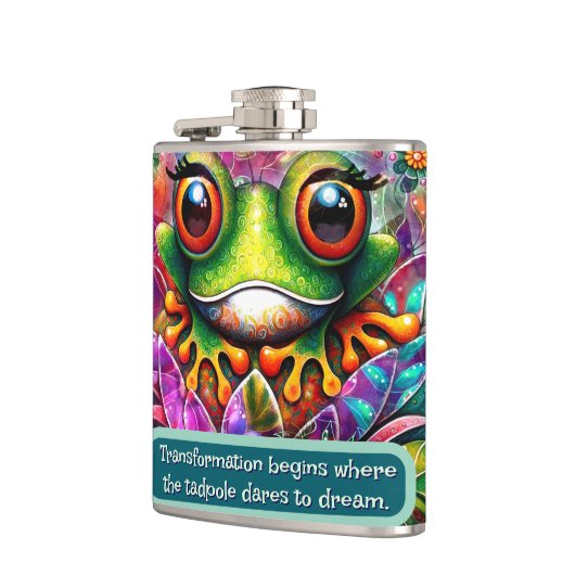 Frog Whimsical Abstract Art Floral Personalized Flachmann (Links)