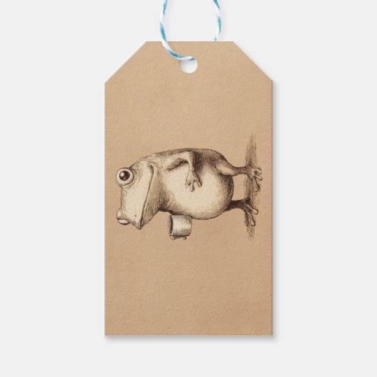 Frog with Coffee – Whimsical Vintage Animal Geschenkanhänger (Vorderseite)