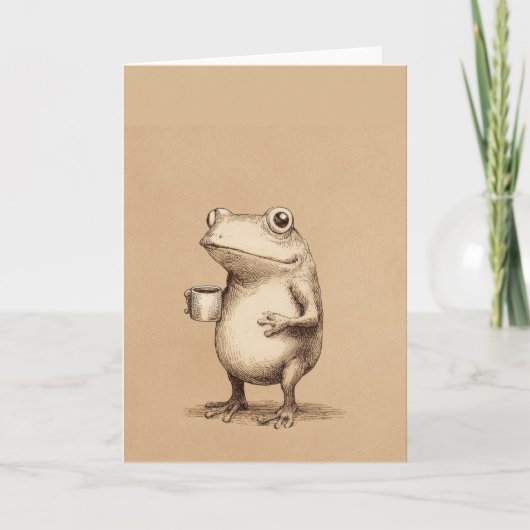 Frog with Coffee – Whimsical Vintage Animal Karte (Vorderseite)