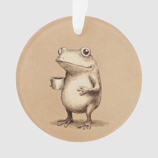Frog with Coffee – Whimsical Vintage Animal Ornament (Vorderseite)