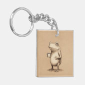 Frog with Coffee – Whimsical Vintage Animal Schlüsselanhänger (Vorderseite links)