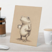 Frog with Coffee – Whimsical Vintage Animal Sockelschild (In SItu)
