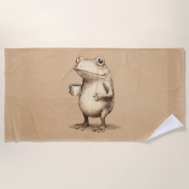 Frog with Coffee – Whimsical Vintage Animal Strandtuch