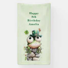 Frog with Green Hat and Shamrock Cute Birthday Banner