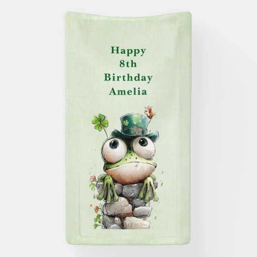 Frog with Green Hat and Shamrock Cute Birthday Banner (Vertikal)