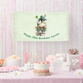 Frog with Green Hat and Shamrock Cute Birthday Banner