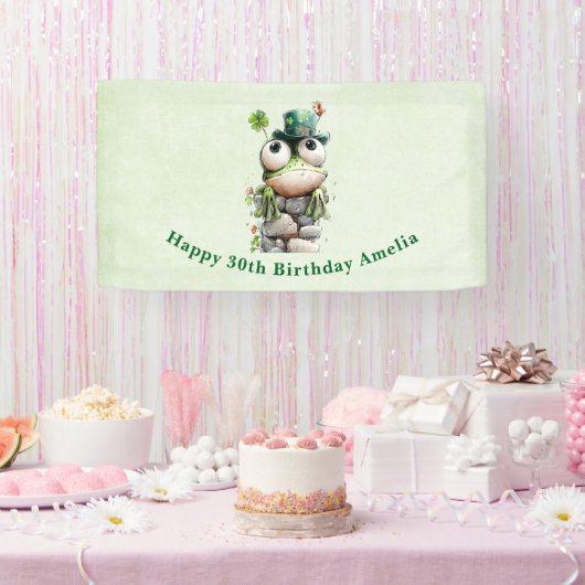 Frog with Green Hat and Shamrock Cute Birthday Banner (Party)