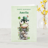 Frog with Green Hat and Shamrock Cute Birthday Karte (Gelbe Blume)