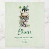 Frog with Green Hat and Shamrock Cute Cheers Weinetikett (Einzelnes Label)