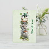 Frog with Green Hat and Shamrock Cute Dankeskarte (Stehend Vorderseite)