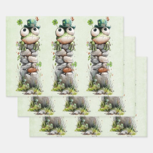 Frog with Green Hat and Shamrock Cute Geschenkpapier Set (Set)