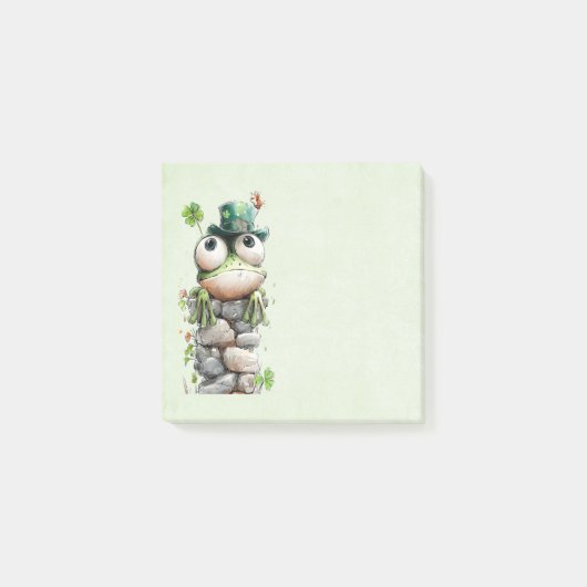 Frog with Green Hat and Shamrock Cute Post-it Klebezettel (Vorderseite)