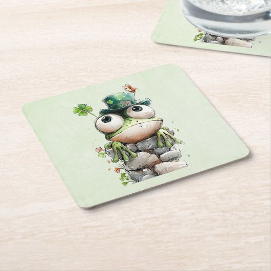 Frog with Green Hat and Shamrock Cute Rechteckiger Pappuntersetzer (angewinkelt)