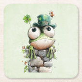 Frog with Green Hat and Shamrock Cute Rechteckiger Pappuntersetzer (Vorderseite)