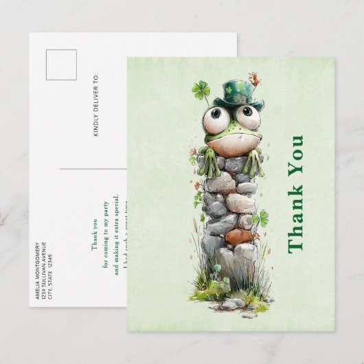 Frog with Green Hat and Shamrock Cute Thank You Postkarte (Vorne/Hinten)