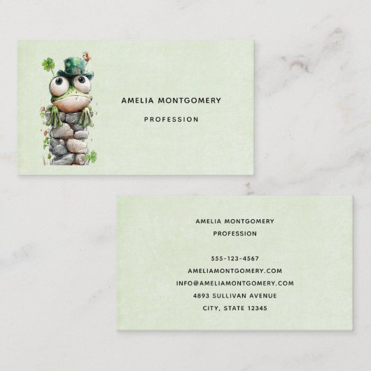 Frog with Green Hat and Shamrock Cute Visitenkarte (Vorne/Hinten)
