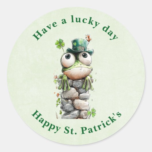 Frog with Green Hat and Shamrock St. Patrick's Day Runder Aufkleber (Vorderseite)