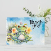 Frog Yoga Danke Karte mit Teichhintergrund (Stehend Vorderseite)