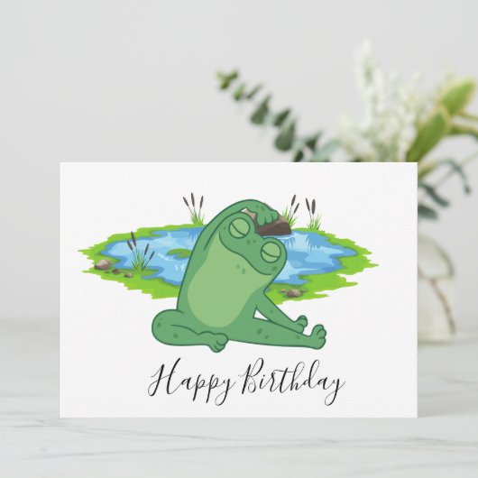 Frog Yoga Happy Birthday Dankeskarte (Stehend Vorderseite)