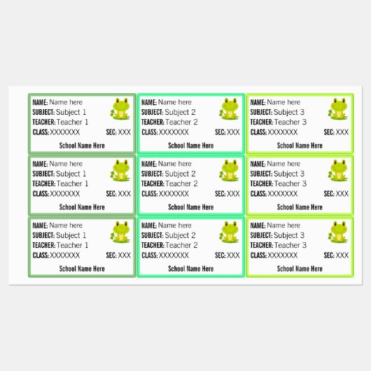 Frog Zurück zu Schullabels Name Lehrer Fach Etiketten (Blatt)