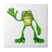 Froggie der Niedliche Cartoon Waving Frog Fliese (Vorderseite)