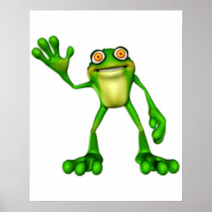 Froggie der Niedliche Cartoon Waving Frog Poster