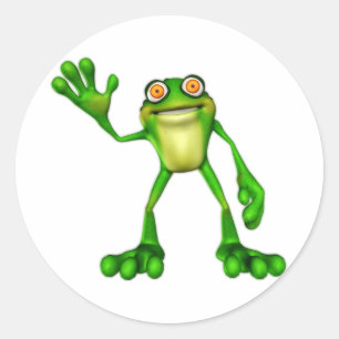 Froggie der Niedliche Cartoon Waving Frog Runder Aufkleber