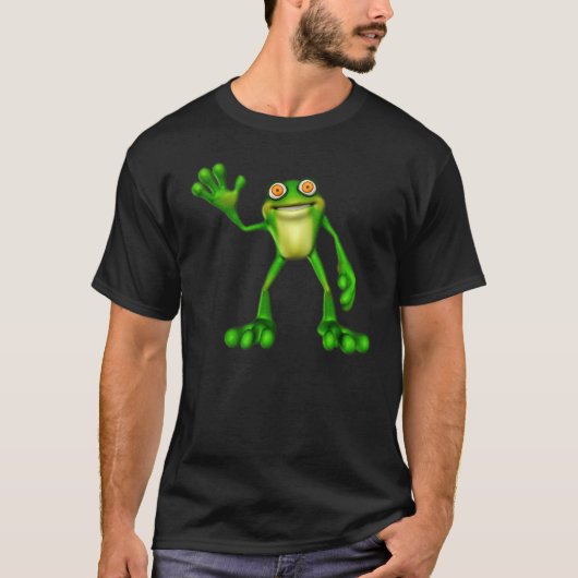 Froggie der Niedliche Cartoon Waving Frog T-Shirt (Vorderseite)