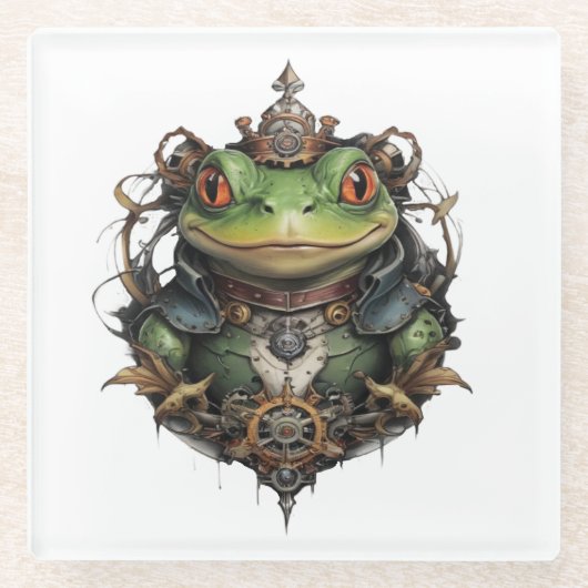 Froggie Frog Steampunk Glasuntersetzer (Vorderseite)