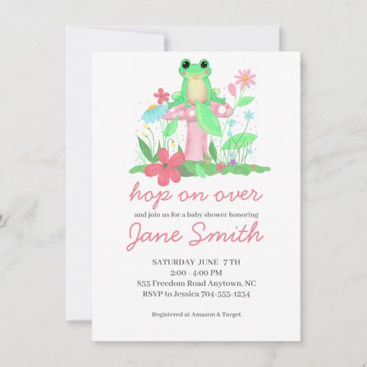 Froggie Fun Frog Baby Shower Invitation Girl Einladung (Vorderseite)
