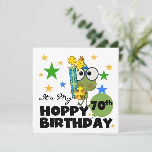 Froggie Hoppy 70. Geburtstag Karte (Stehend Vorderseite)