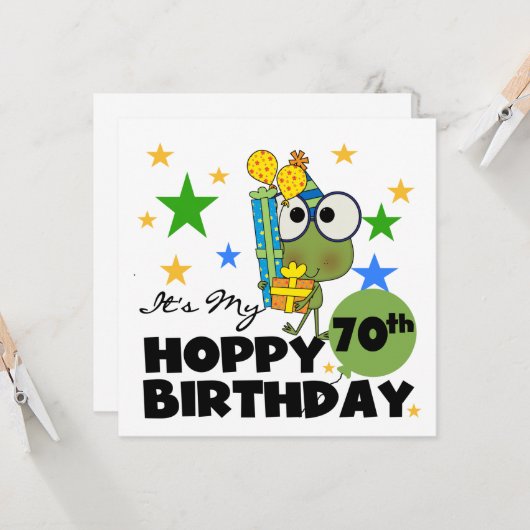 Froggie Hoppy 70. Geburtstag Karte (Vorderseite/Rückseite Beispiel)