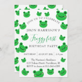 Froggy First Birthday Party Croaking Amphibien Einladung (Vorne/Hinten)