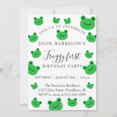 Froggy First Birthday Party Green Frog Einladung (Vorderseite)