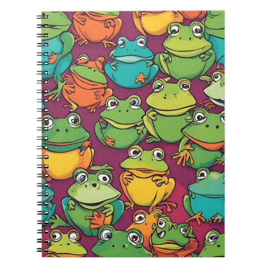 Froggy Frenzy Notebook - Lebhafte Cartoon Frogs Notizblock (Vorderseite)
