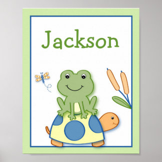 Froggy Frog Turtle Kinderzimmer Wall Art Name Prin Poster
