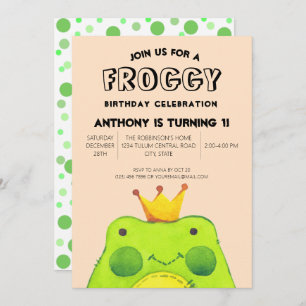 Froggy Geburtstagsjunge Prinz First Party niedlich Einladung