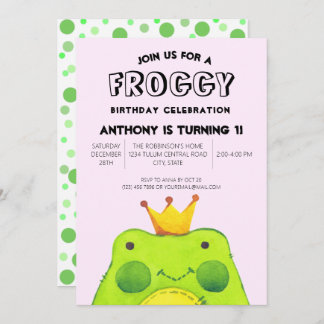 Froggy Geburtstagsjunge Prinz First Party niedlich Einladung