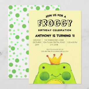 Froggy Geburtstagsjunge Prinz First Party niedlich Einladung