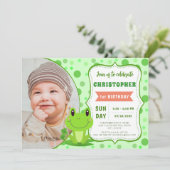 Froggy Geburtstagsparty Green Dots Thema Einladung (Stehend Vorderseite)