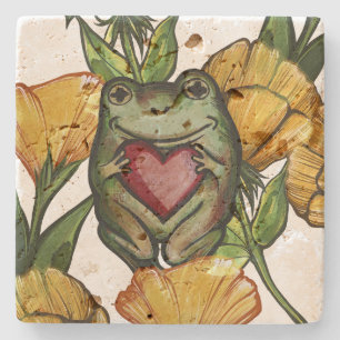 Froggy Lover Blume Pattern Frogs Liebe Herz Steinuntersetzer