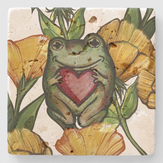 Froggy Lover Blume Pattern Frogs Liebe Herz Steinuntersetzer (Vorderseite)