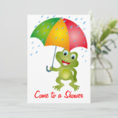 Froggy mit Regen-Regenschirm-Duschen-Einladung Einladung (Stehend Vorderseite)
