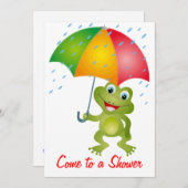 Froggy mit Regen-Regenschirm-Duschen-Einladung Einladung (Vorne/Hinten)