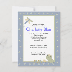 Froggy Tales Blue Border Baby Shower Einladung