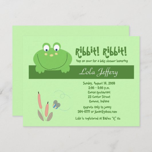 Froggyville Niedlich Frog Baby Shower Einladung (Vorne/Hinten)