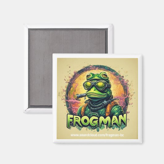 Frogman Square Magnet 2" x 2" (Vorderseite/Rückseite)
