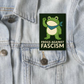Frogs Against Fascism Portland Frog Protest Button (Insitu)