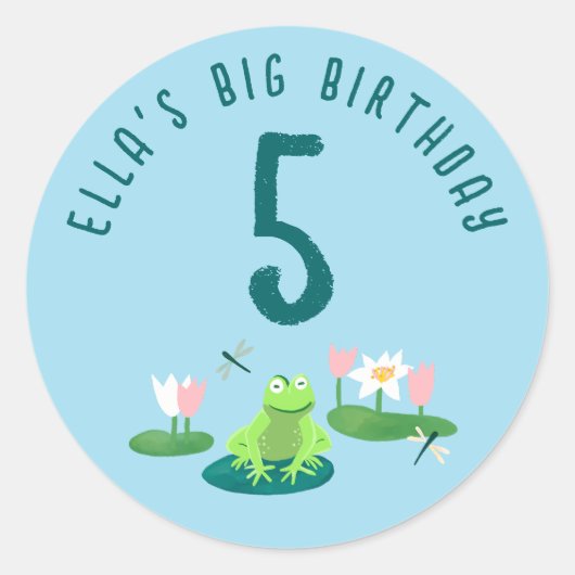 Frogs and Lily Pads Cute Birthday Kids CUSTOM Runder Aufkleber (Vorderseite)