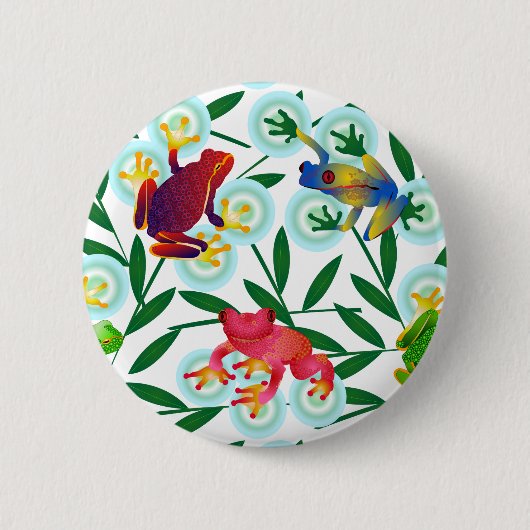 Frogs Bamboo Bubbles Rainforest Dschungel Whimsica Button (Vorderseite)